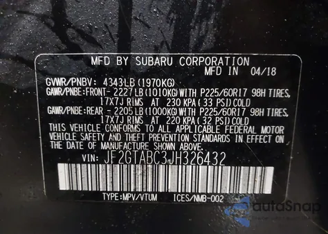 2018 Subaru Crosstrek 2.0I Premium from USA, damaged, VIN JF2GTABC3JH326432